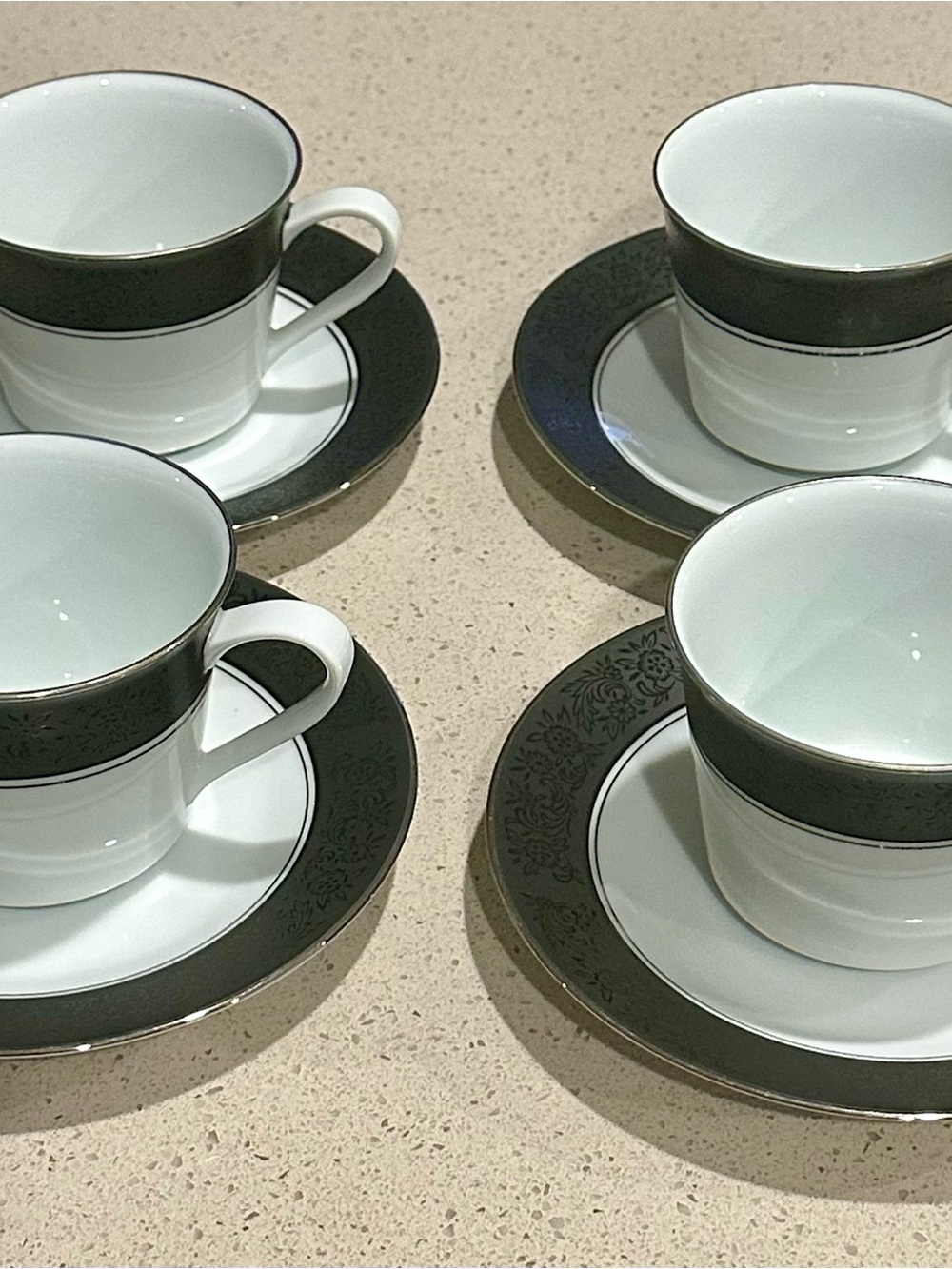 Noritake White and Black Porcelain Teacup and Saucer Set